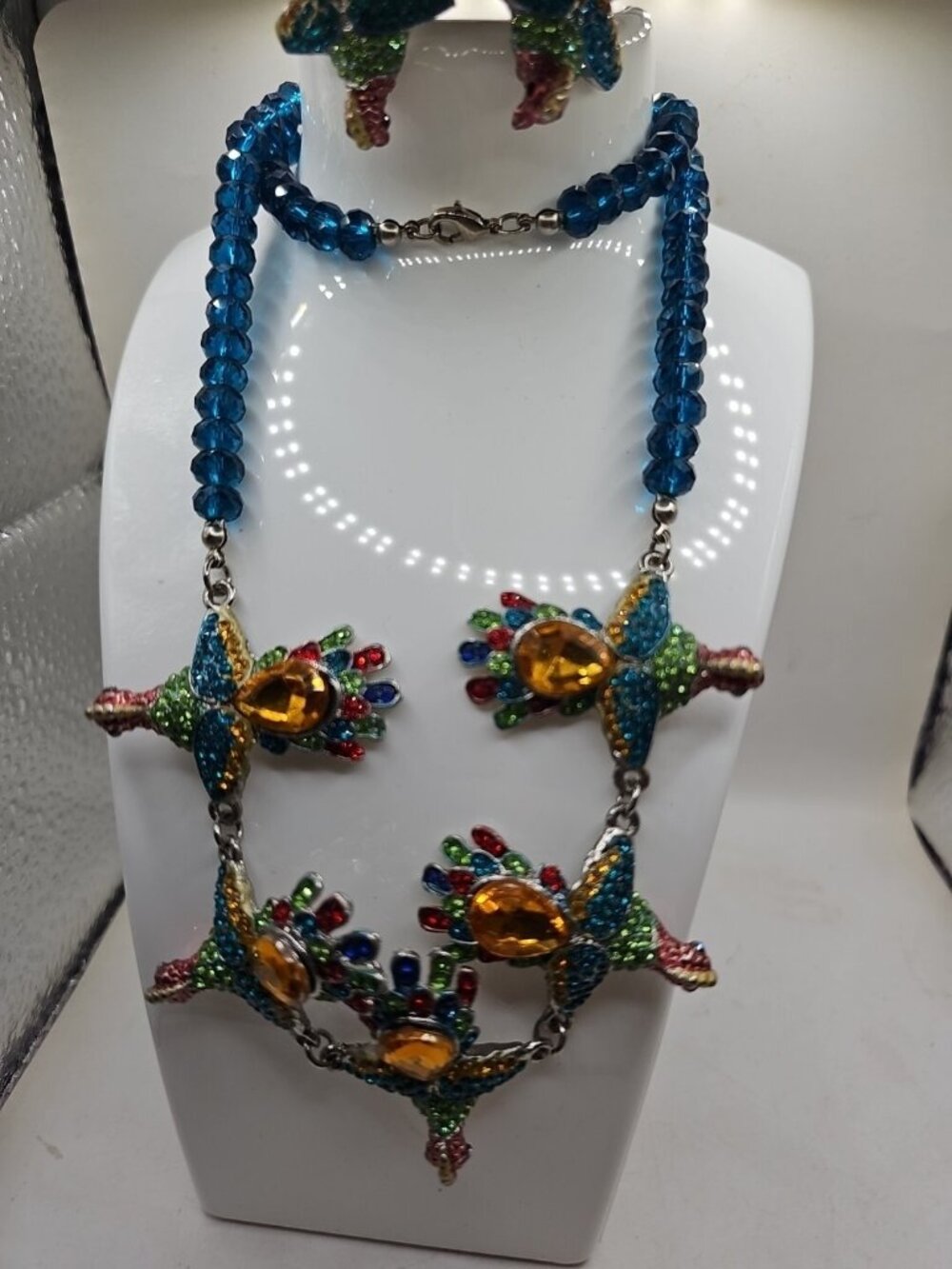 swarovski blue crystal necklace and earring set